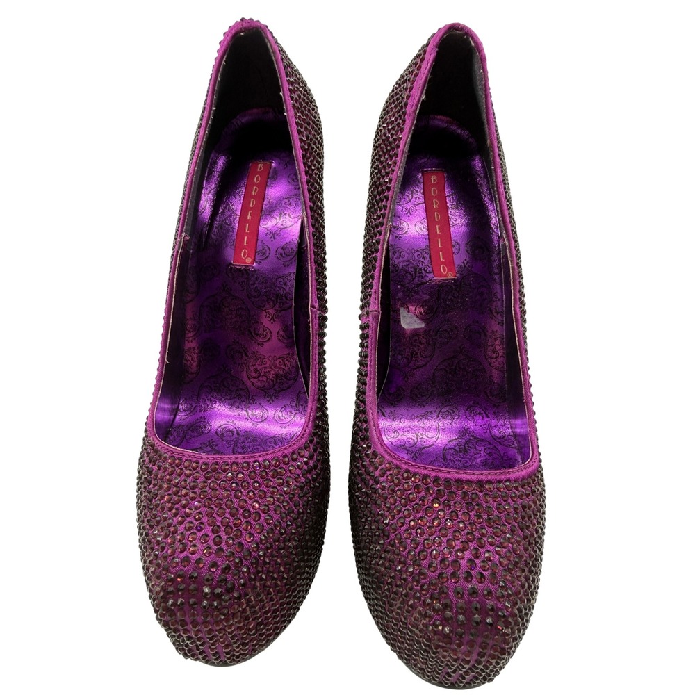 Bordello Teeze-06R Purple Rhinestone Platform Pumps Stiletto Heels Womens 7 - Picture 6 of 8